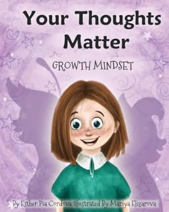 A girl standing smiling. Your thoughts matter book for kids.
