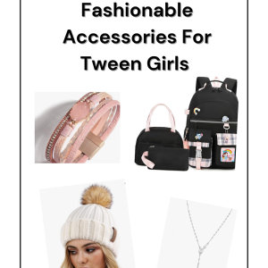 tween fashionable accessories. A backpack, a white Beenie and a bracelet