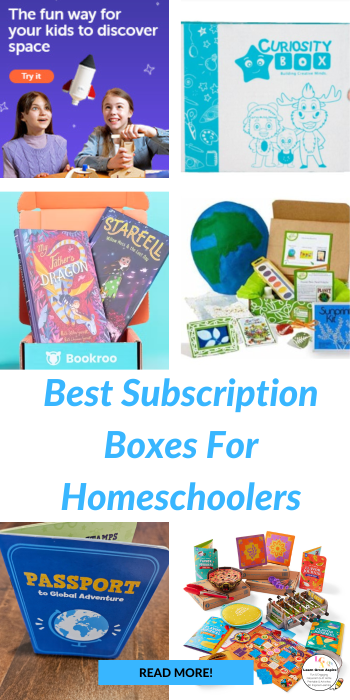 A collage with the best subscription boxes for homeschooling families.