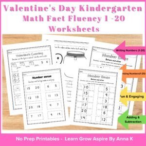 Printable valentines day math worksheets for kindergarten and first grade