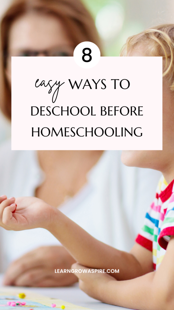 a mom sitting around with her kids have open communication and playing, Ways to deschool before homeschooling. 