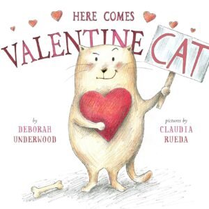 A big fat white cat holding a heart. Best valentine's read aloud. 