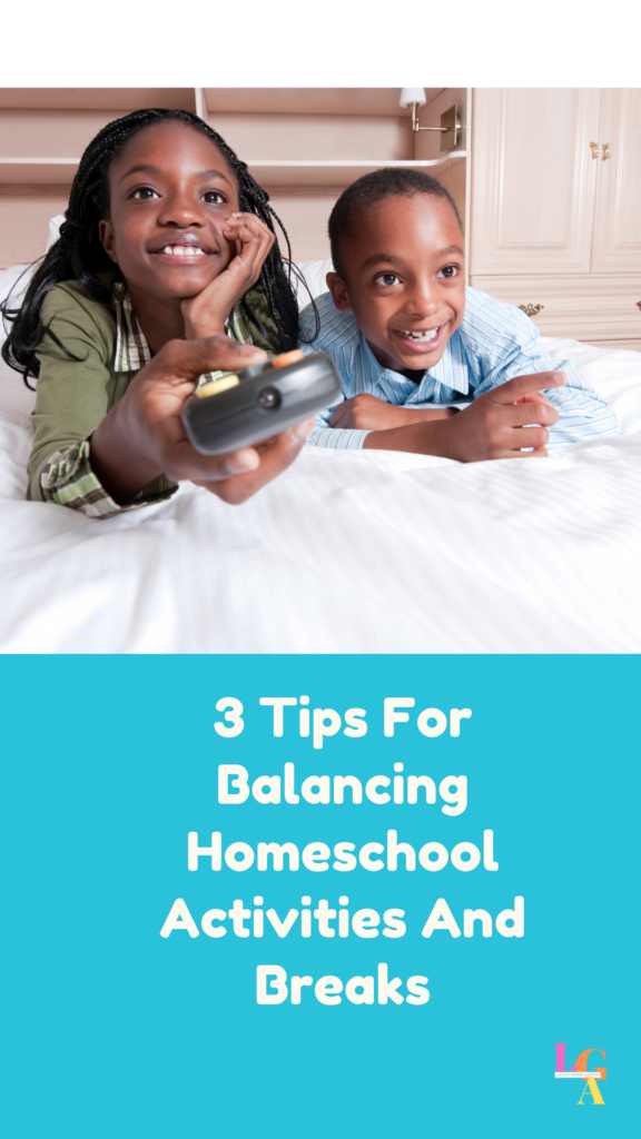 kids laying on the bed watching TV. 3 tips for balancing homeschool and breaks. 