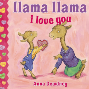 A baby llama giving a mommy llama a heart, Best Valentines Read Alouds.