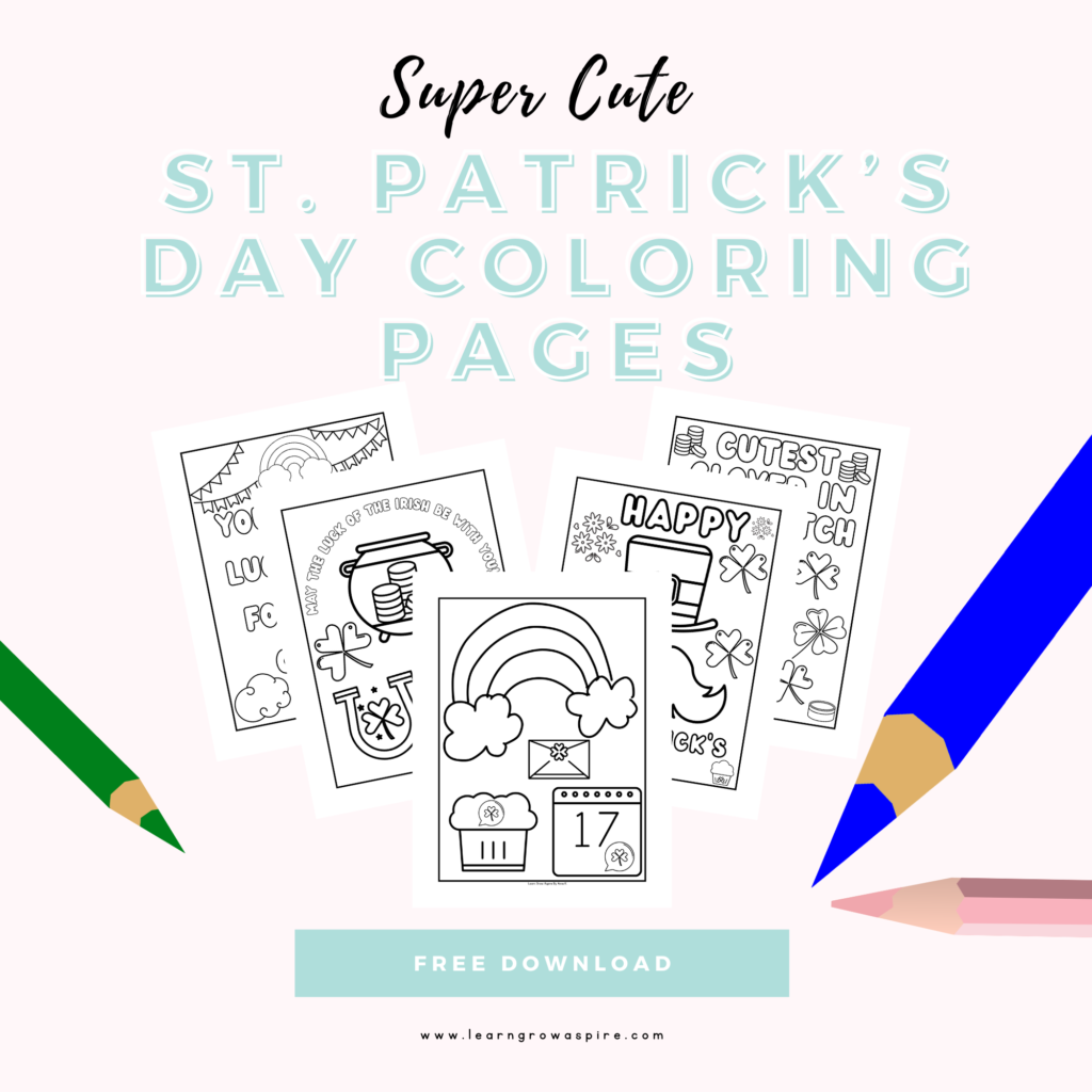5 super cute Free ST. Patrick's Day Coloring Pages.