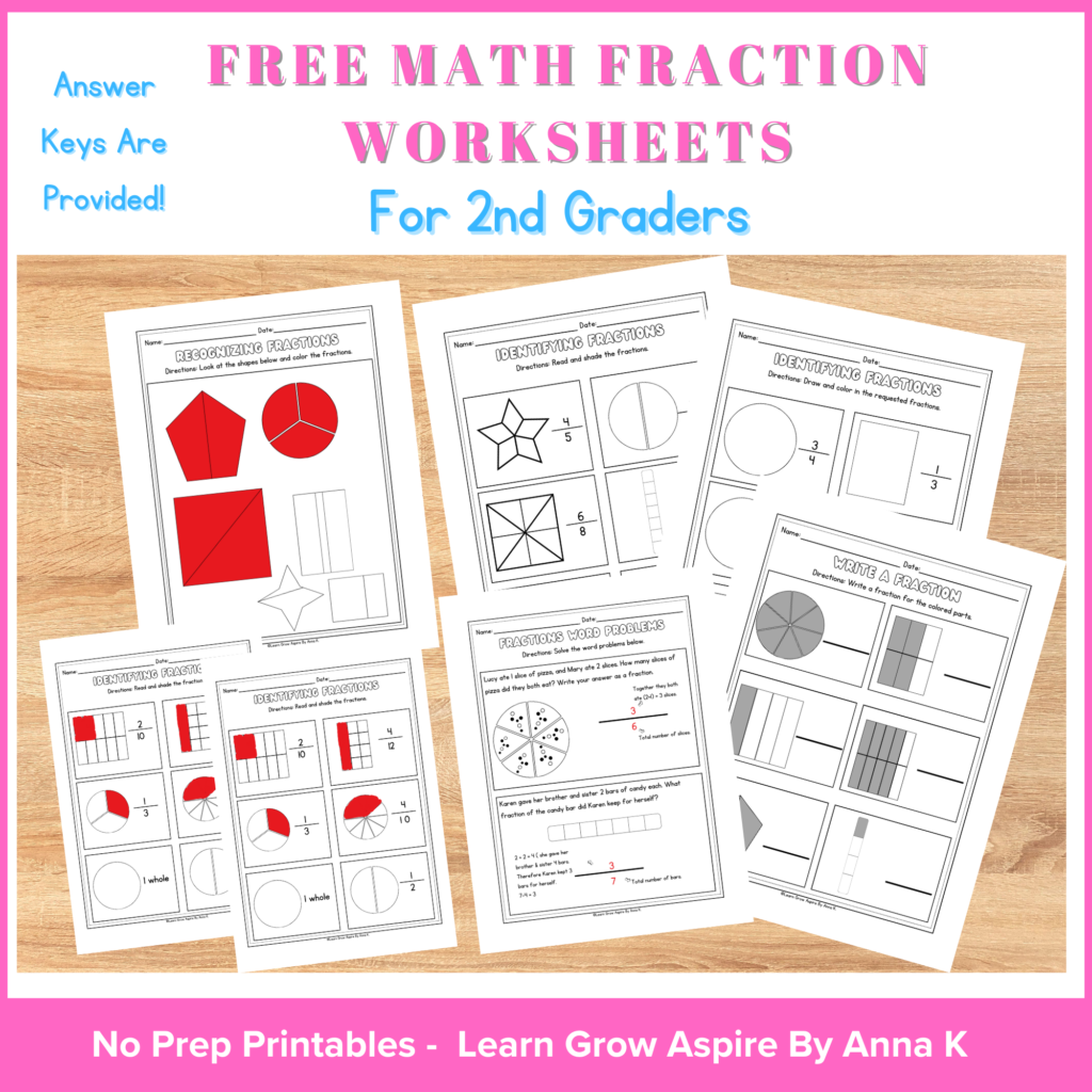 Free printable fractions worksheets for 2nd grade
