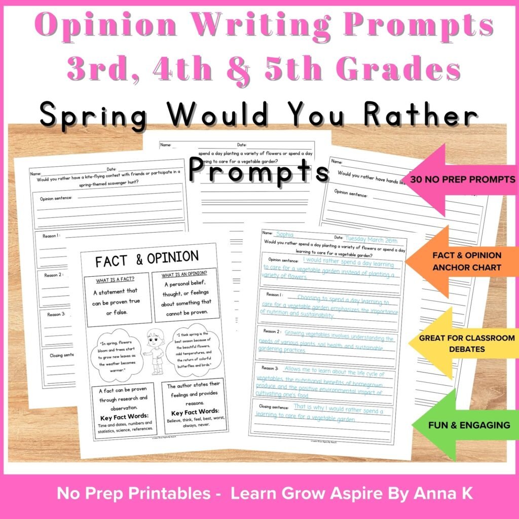 spring themed would you rather writing prompts for kids.