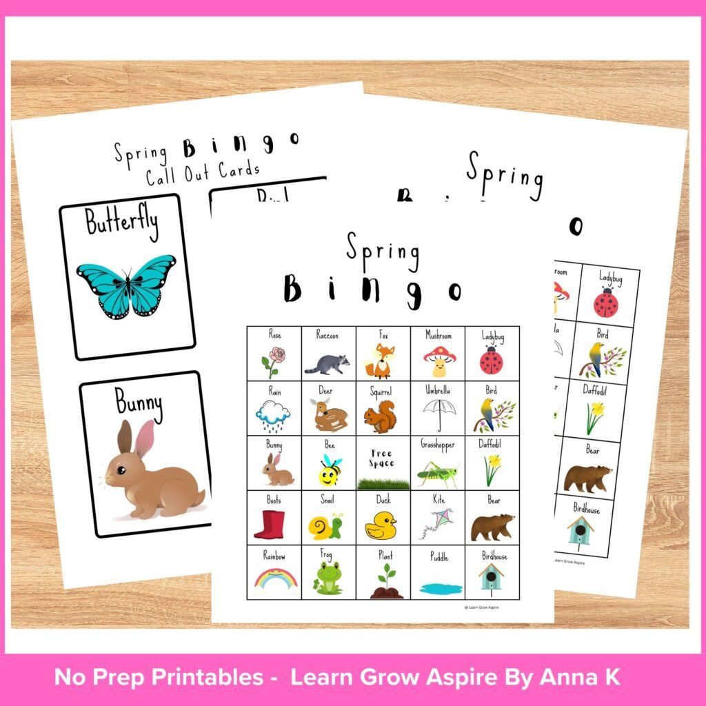 spring bingo game activities for kids.