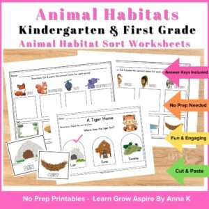 animal home cut and paste activities for first grade.