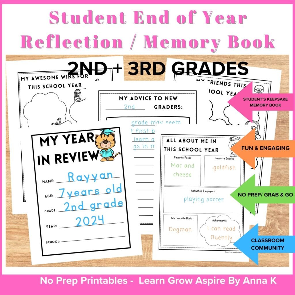 student end of year reflection and memory book 