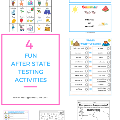 Fun after state testing activities printables in a collage.