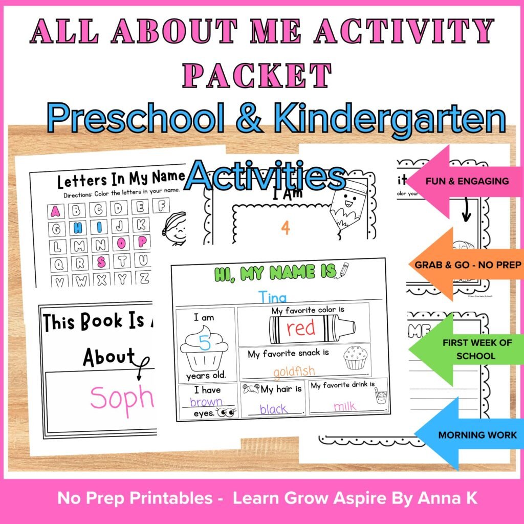 all about me activity packet for preschool and kindergarten 