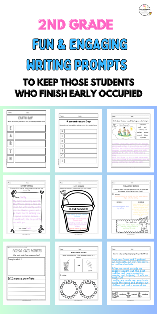 2nd grade writing prompts to keep those students who finish early occupied. 