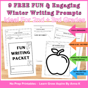 9 free printable writing prompts for 2nd and 3rd grades.