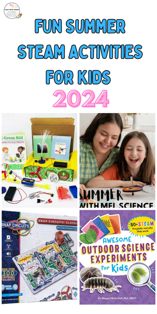 This pin showcases a collage of fun and engaging STEAM activities for kids in 2024.