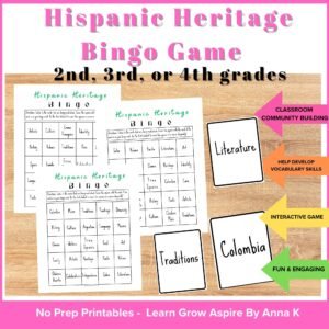 Printable Hispanic Heritage month bingo game. This image leads to my Teachers Pay Teachers storefront, 