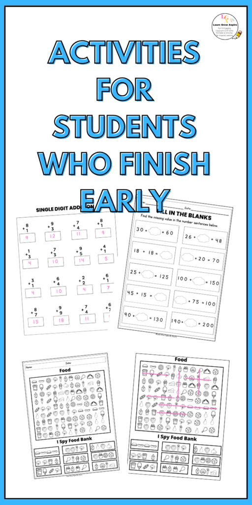 Printable worksheets for 2nd grade early finishers.