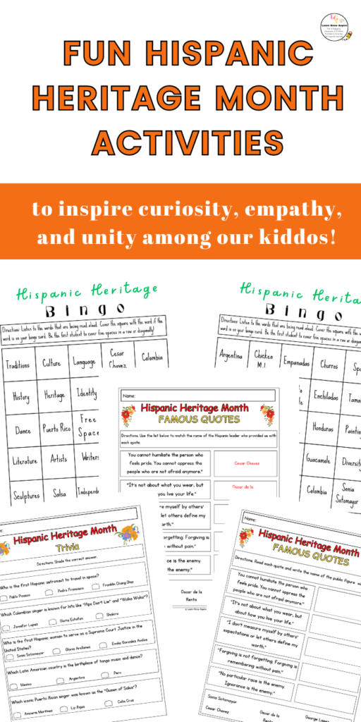 Hispanic Heritage month activities printable for elementary kids. 