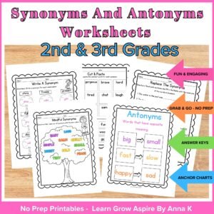 Synonyms and antonyms worksheets for 2nd grade. 