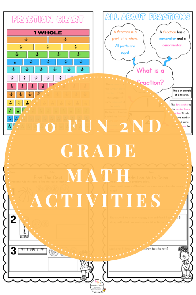 2nd grade math worksheets that include fractions and Canadian money activities.