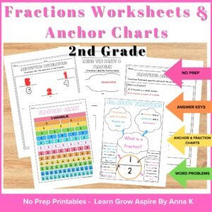 This image showcases fun and engaging 2nd grade math activities (Fraction Worksheets)