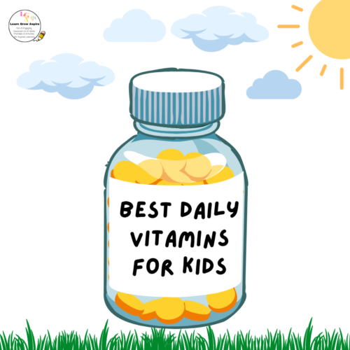 A bottle of the best daily vitamins for kids on grass with sun shinning over it.