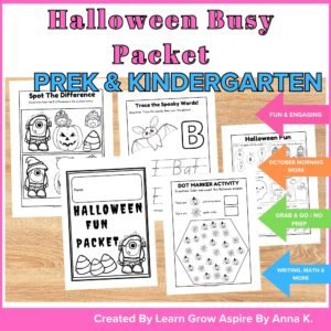 Kindergarten Busy pack for Halloween worksheets.