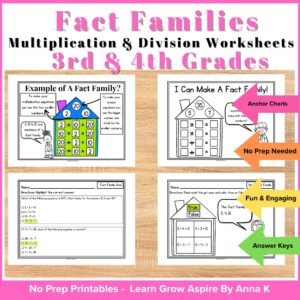 fact families multiplication and division worksheet printable. Helpful math activities for 4th graders.