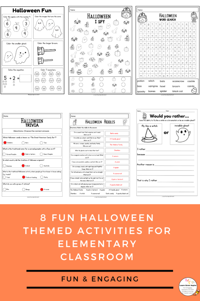 fun printable Halloween activities for elementary kids.