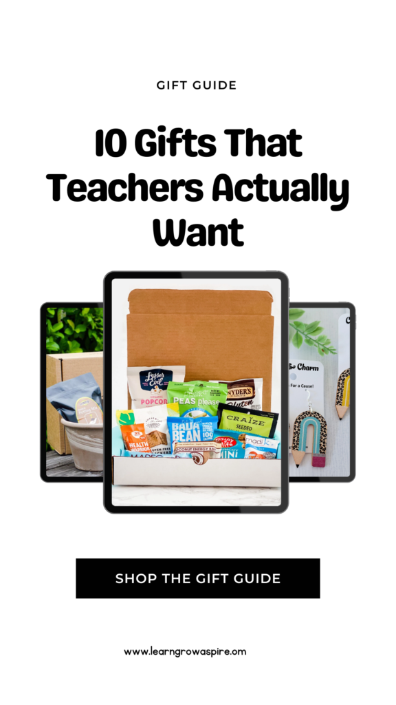 A healthy snack box, plant box and teacher earrings. These are gifts that teachers actually want. 