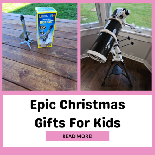 a rocket and a telescope. Two great Christmas gifts for kids.