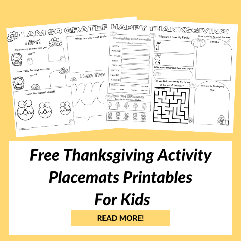 Free Printable Thanksgiving activity placemats for kids