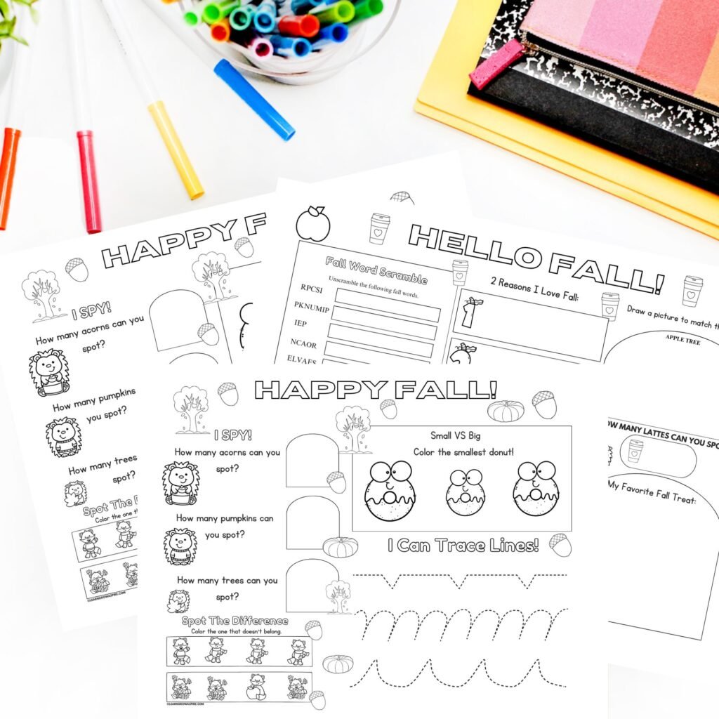 Free Fall Activity Placemats PDF