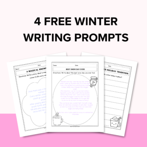 Printable winter writing prompts for kids worksheets. 