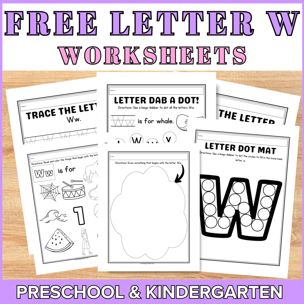 Free printable letter W worksheets preschool, kindergarten