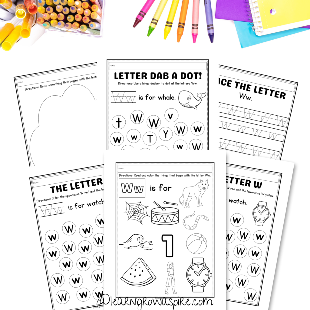 Free printable letter W worksheets pdf.