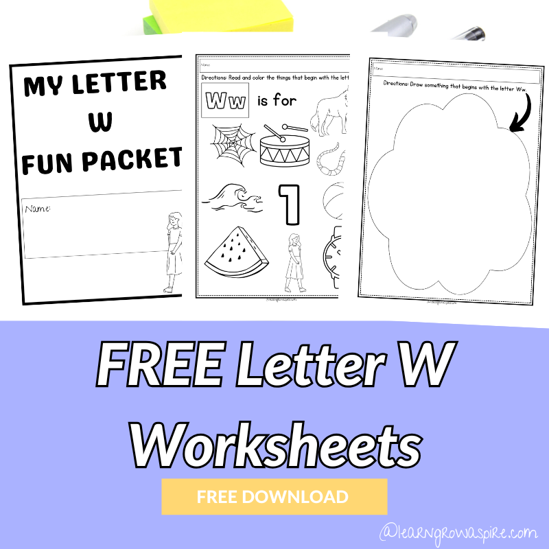 Free printable letter W worksheets for preschool and kindergarten.