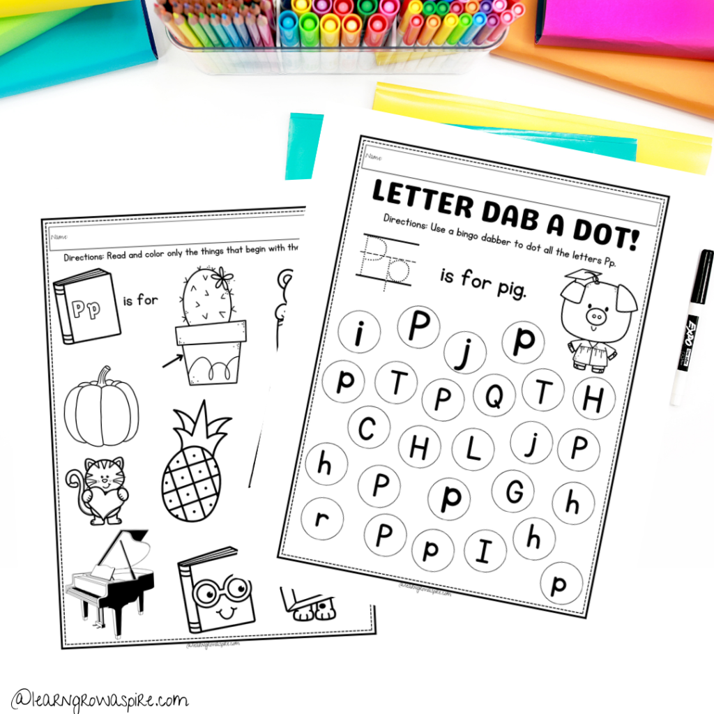 Letter P letter dab a dot worksheets and color the things that start with the letter P worksheets.