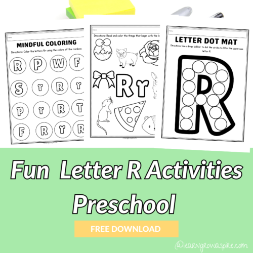 Free printable letter R worksheets for kids.