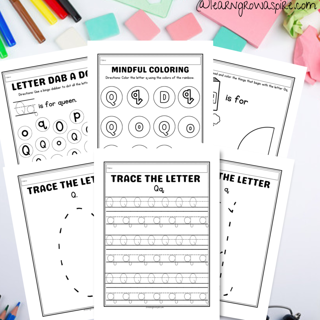 free printable letter Q worksheets for preschoolers and kindergarteners. These worksheets are perfect for at home and in classroom use.,