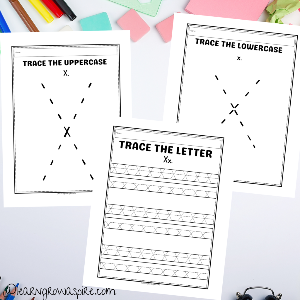 Printable letter X worksheets for preschoolers and kindergarteners.