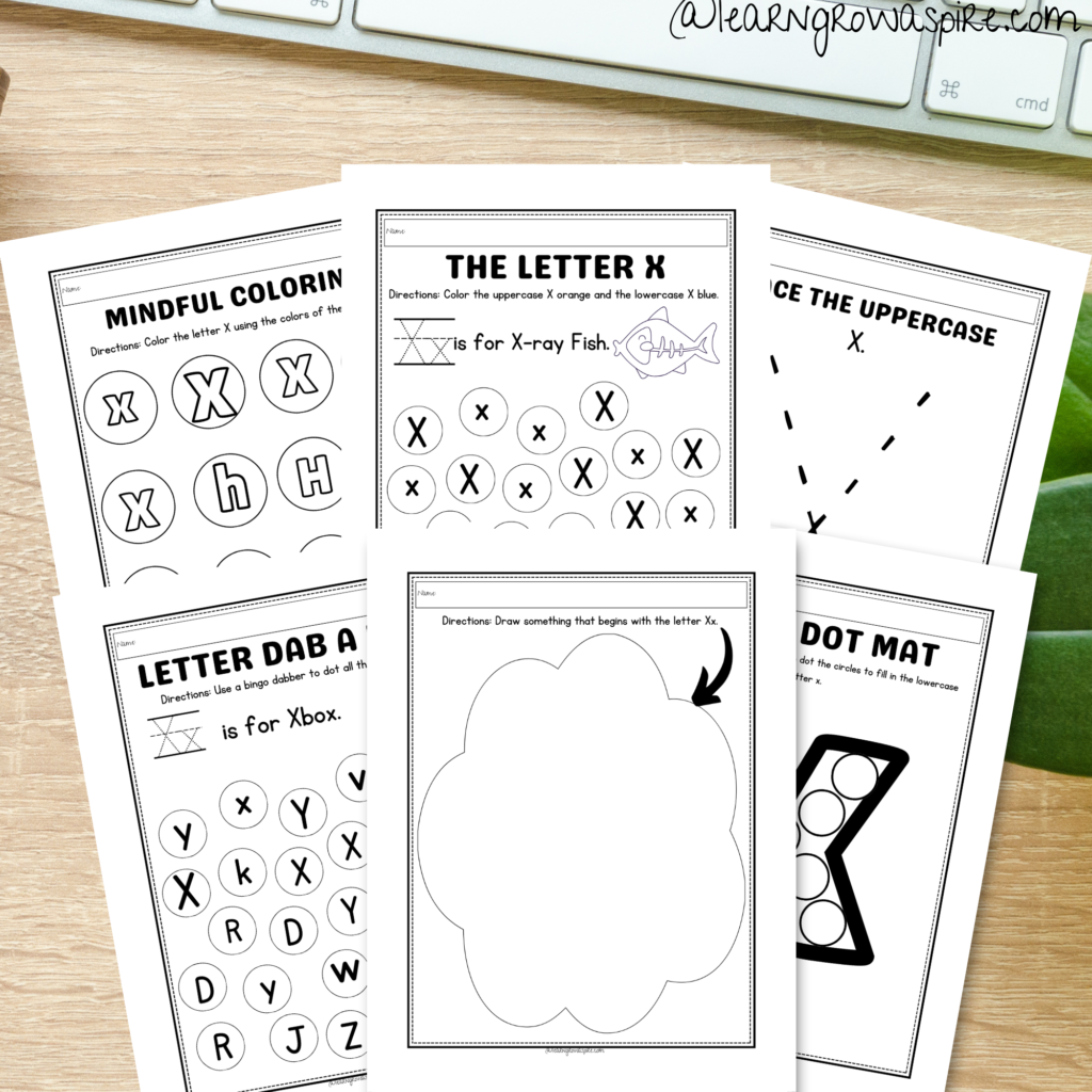 Printable letter X worksheets for preschoolers and kindergarteners.