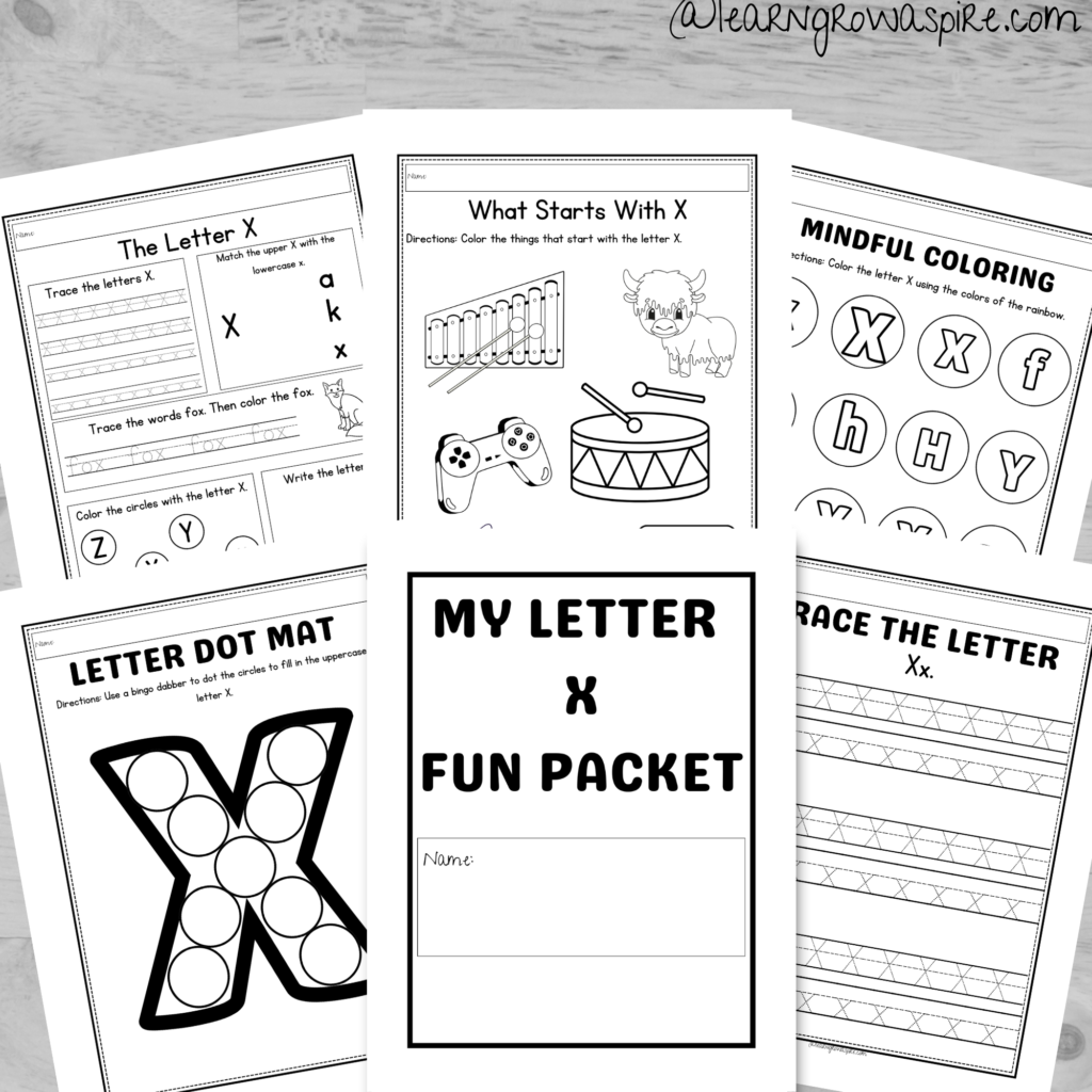 Printable letter X worksheets for preschoolers and kindergarteners.