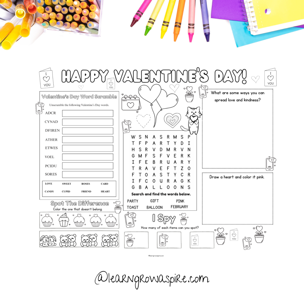 Free Valentine Day Activity Mats For Kids 