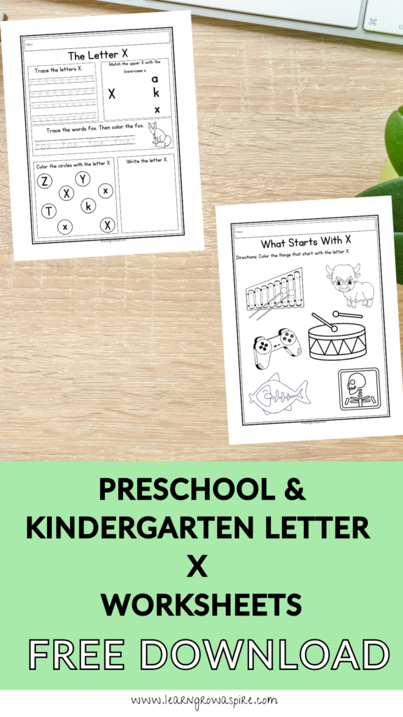 Printable letter X worksheets for preschoolers and kindergarteners.