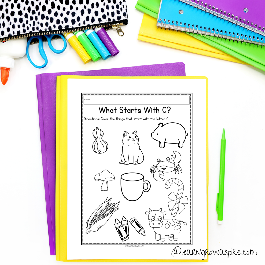 Free printable preschool letter C worksheets - C is for color worksheets.