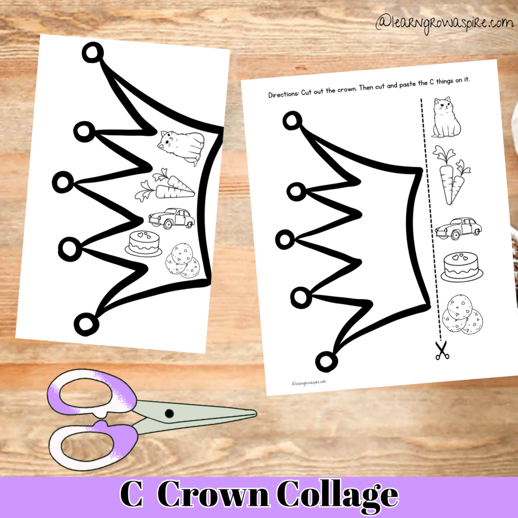 Letter C Crown Collage Craft for Preschoolers to Learn The Letter C Activity. 