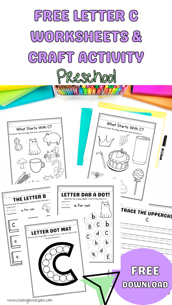 Free preschool letter C worksheets printable pdf