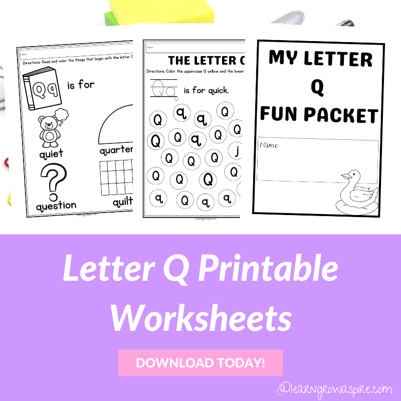 free printable letter Q worksheets for preschoolers and kindergarteners. These worksheets are perfect for at home and in classroom use.,