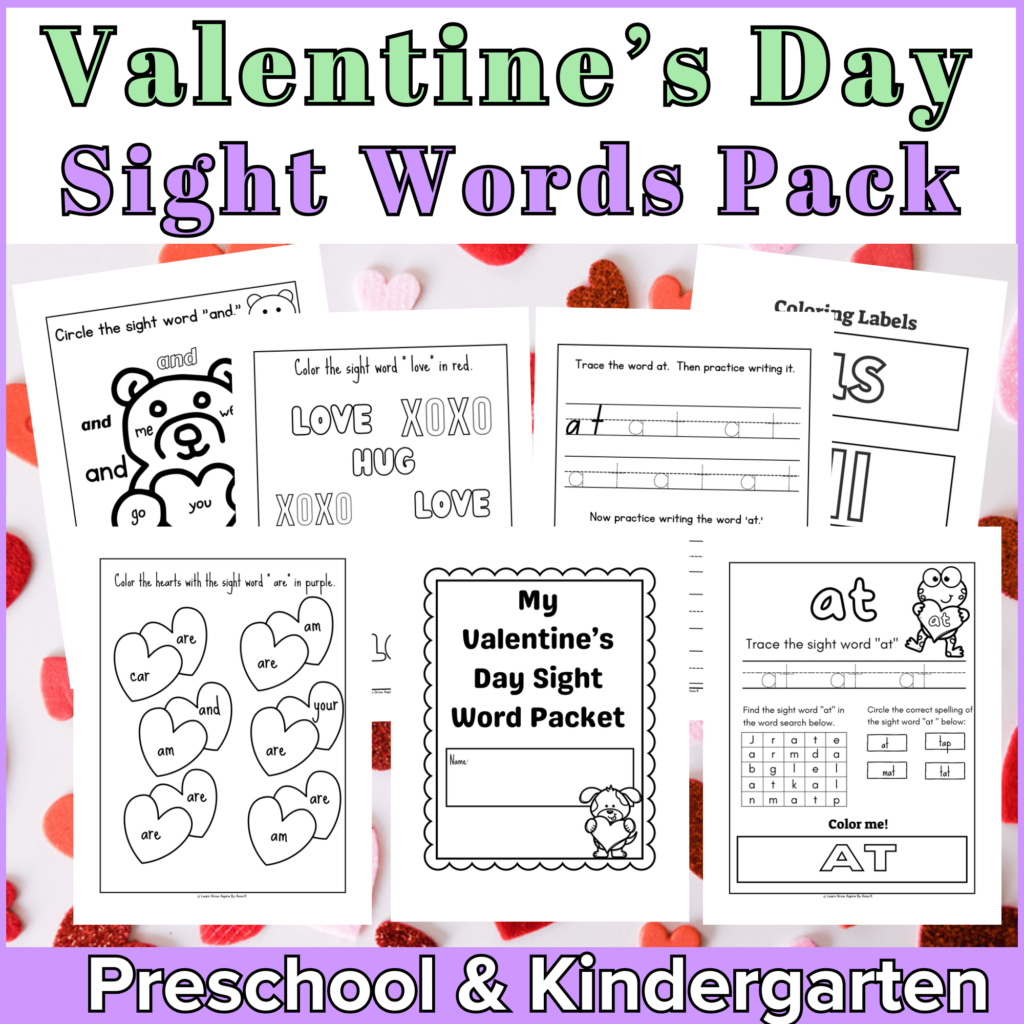 Printable Valentine's day sight words free for kindergarten and preschool.